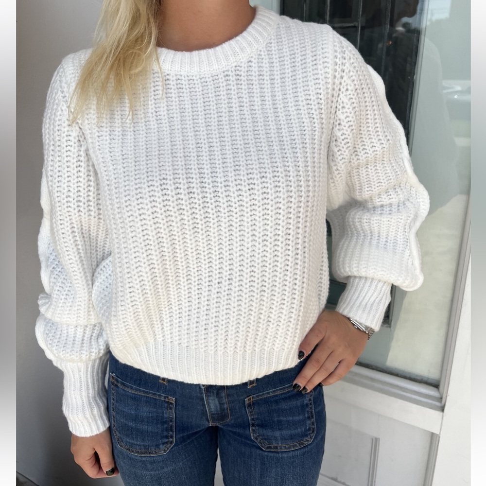 NWT The Femm Eris Optic White Puff Sleeve Sweater M